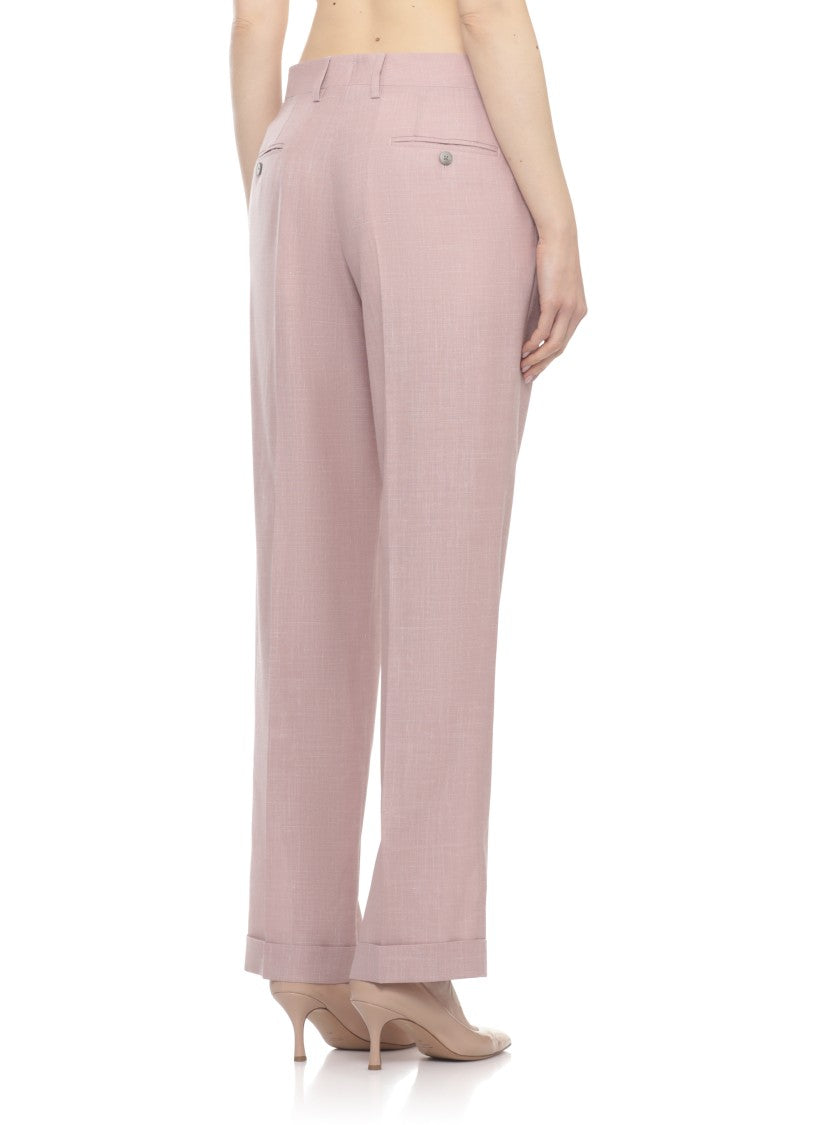 Lardini Pink Wool-Silk-Linen Blend Formal Pants