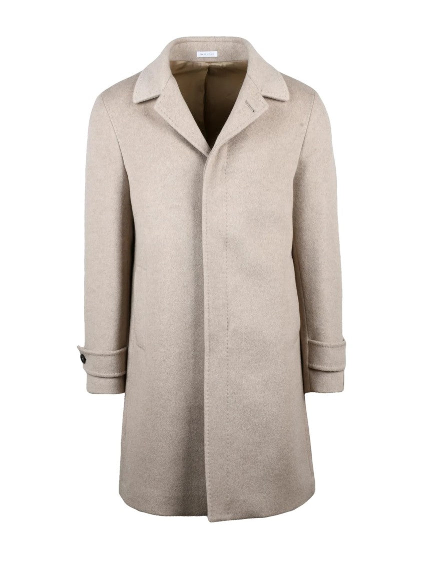 Breras Milano Tailored Beige Cashmere Coat With Button Closure And Notched Collar