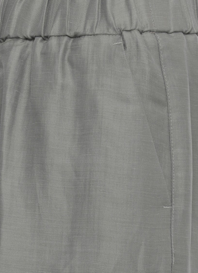 Peserico Grey Elastic Waist Linen-Blend Pants
