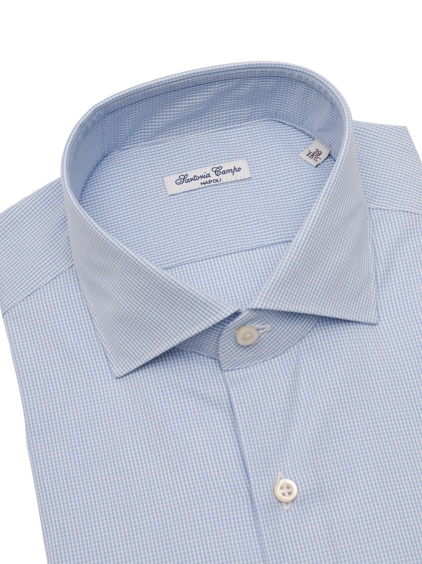 Sartoria Del Campo-Sonrisa Light Blue Micro Check Casual Shirt