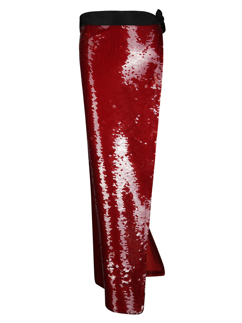 Maria Calderara Maxi Side Slit Sequin Skirt With Taffeta Band