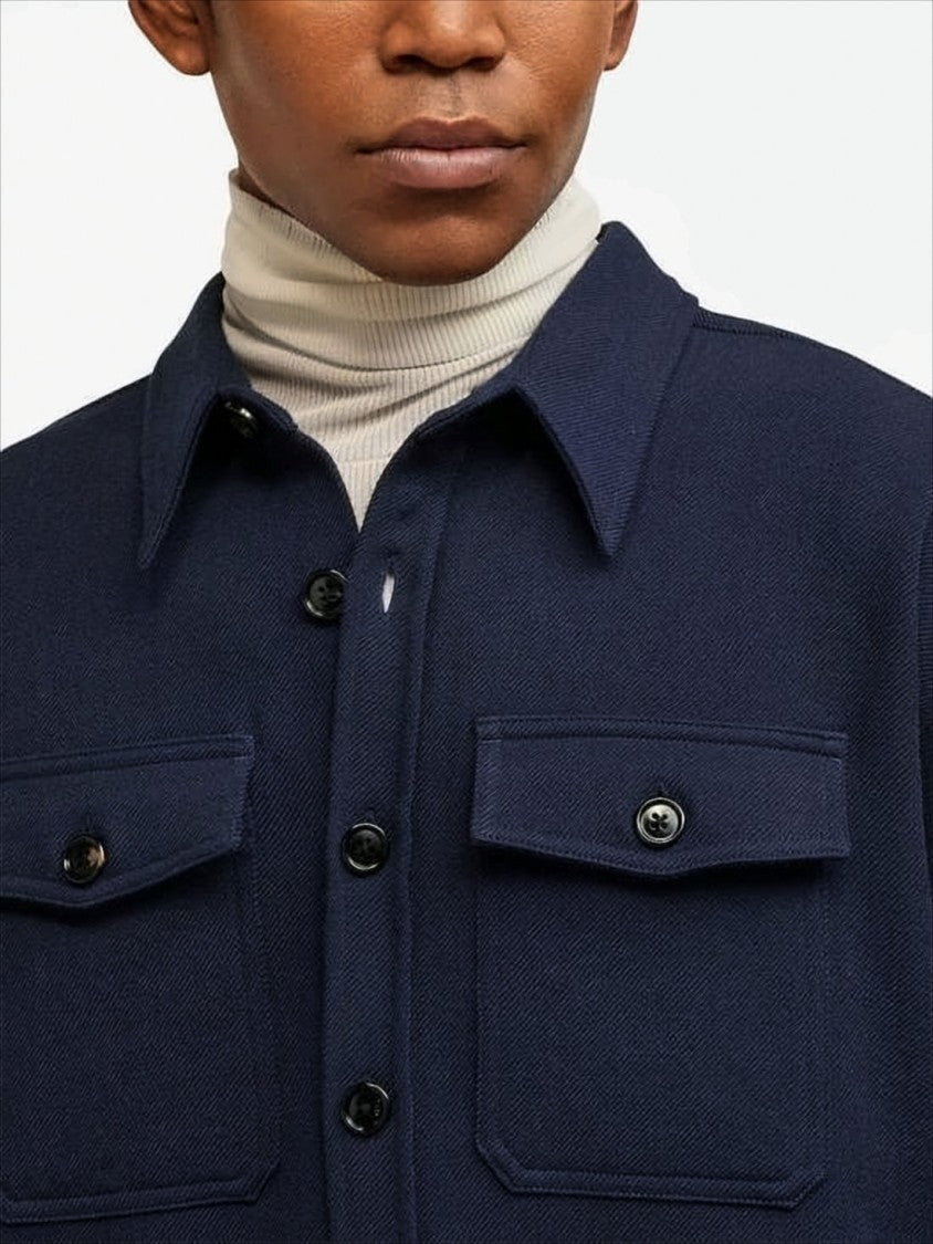 Ami Paris Structured Wool Jacket With Classic Collar