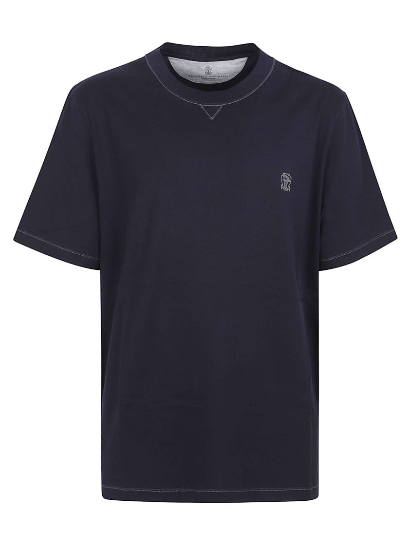 Brunello Cucinelli Navy Blue Short-Sleeve T-Shirt