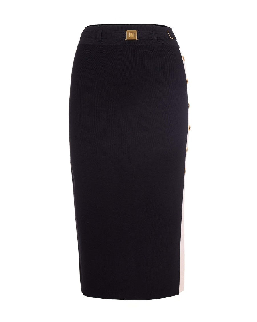 Elisabetta Franchi Midi Knit Skirt With Glossy Viscose Bands
