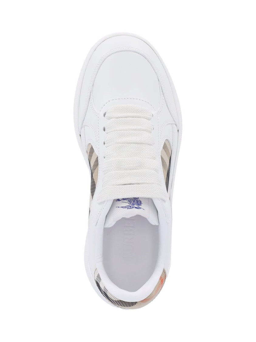 Burberry Low-Top Sneakers In Smooth White Calf Leather With Iconic Check Details