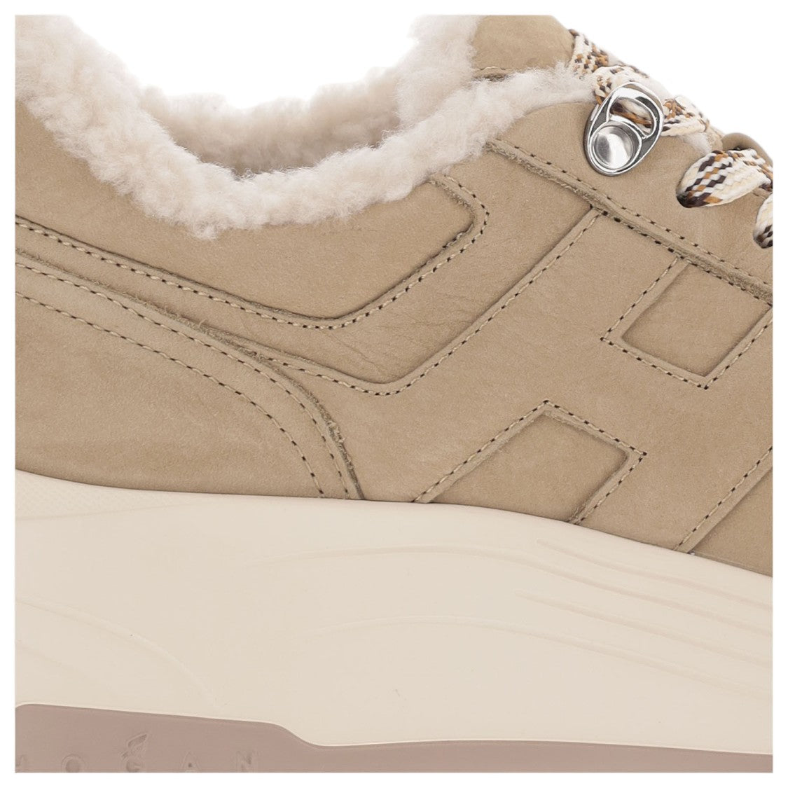 Hogan Beige Hi-Fi Fur-Lined Suede Sneakers
