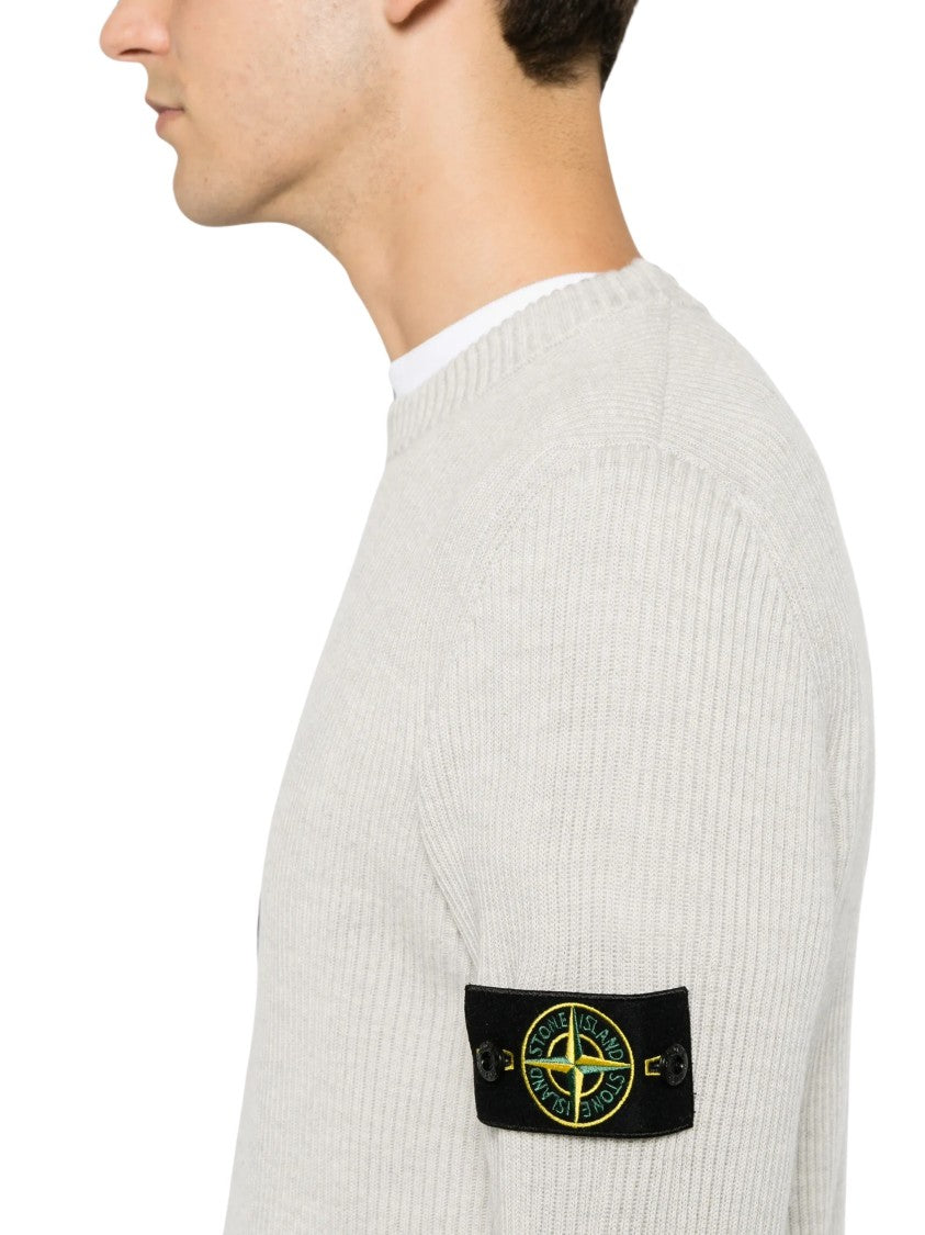 Stone Island Ribbed Virgin Wool Crew-Neck Sweater With Compass Logo