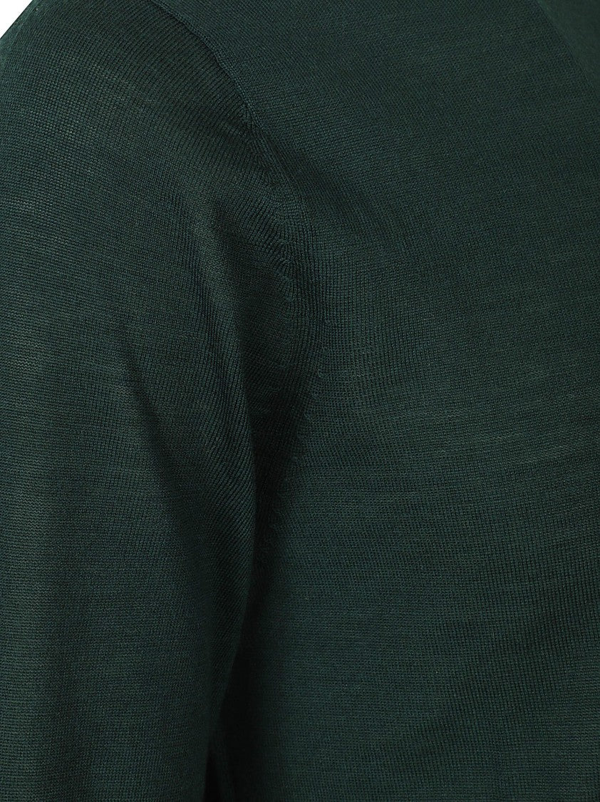 Ballantyne Finely Knit Green Wool Sweater With Classic Crew Neckline