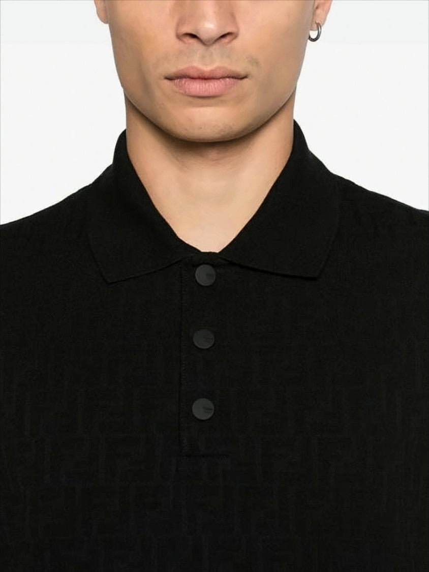 Fendi Textured Black Cotton Polo Shirt