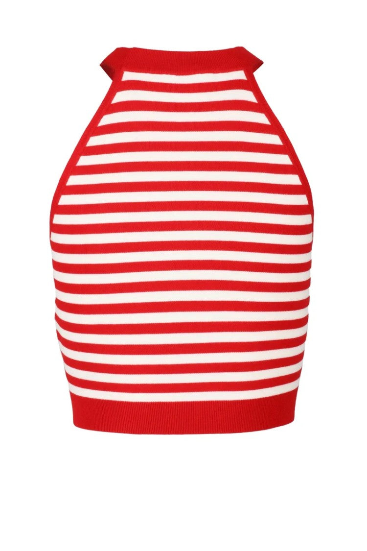 Max Mara Sleeveless Knit Top With Horizontal Stripes And Ribbed Trim