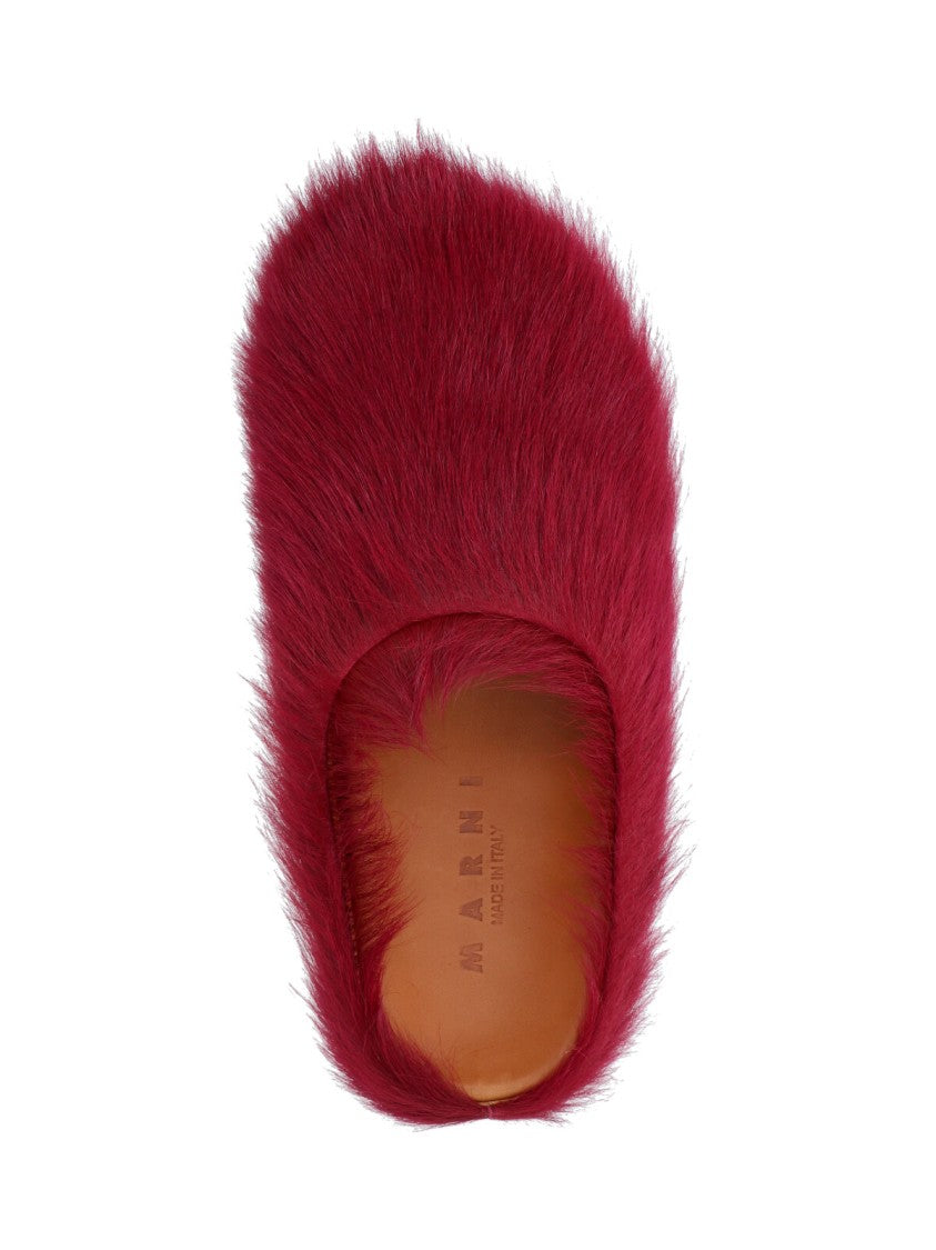 Marni Slip-On Mules In Red Calf Hair Leather