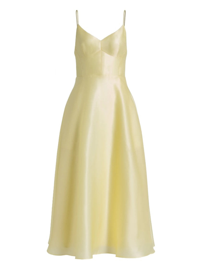 Alberta Ferretti Yellow Midi Flared Silk Dress