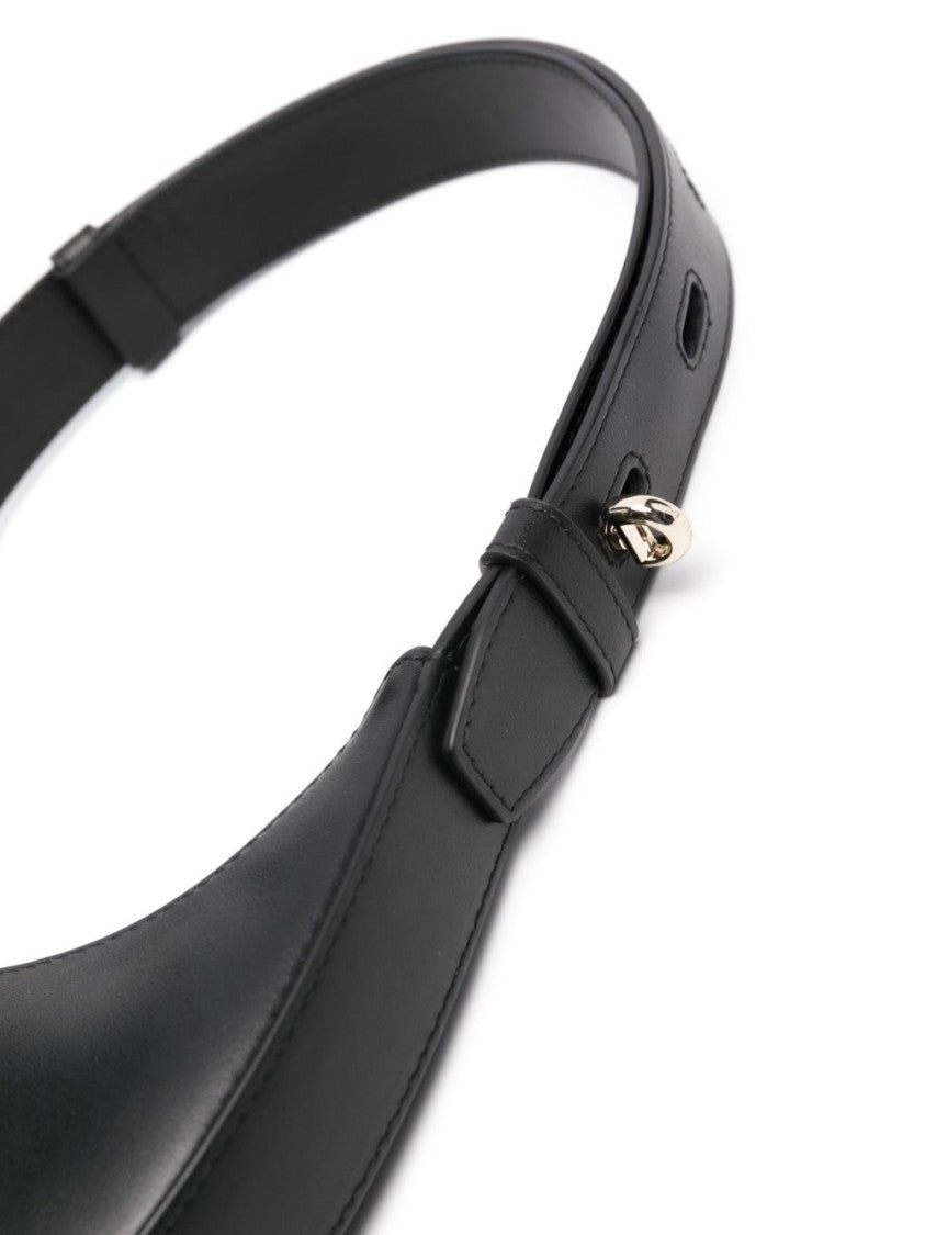 Furla Crescent Black Calf Leather Shoulder Bag