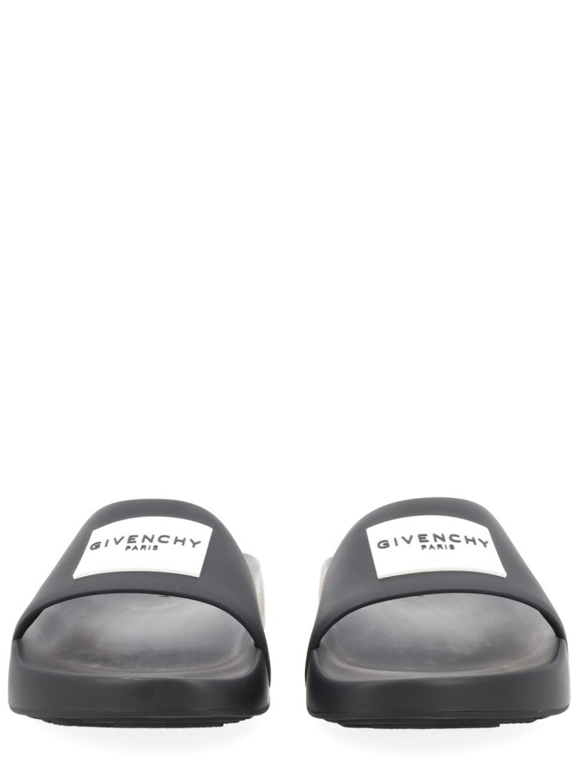 Givenchy Minimalist Black Slide Sandals With Contrasting Label