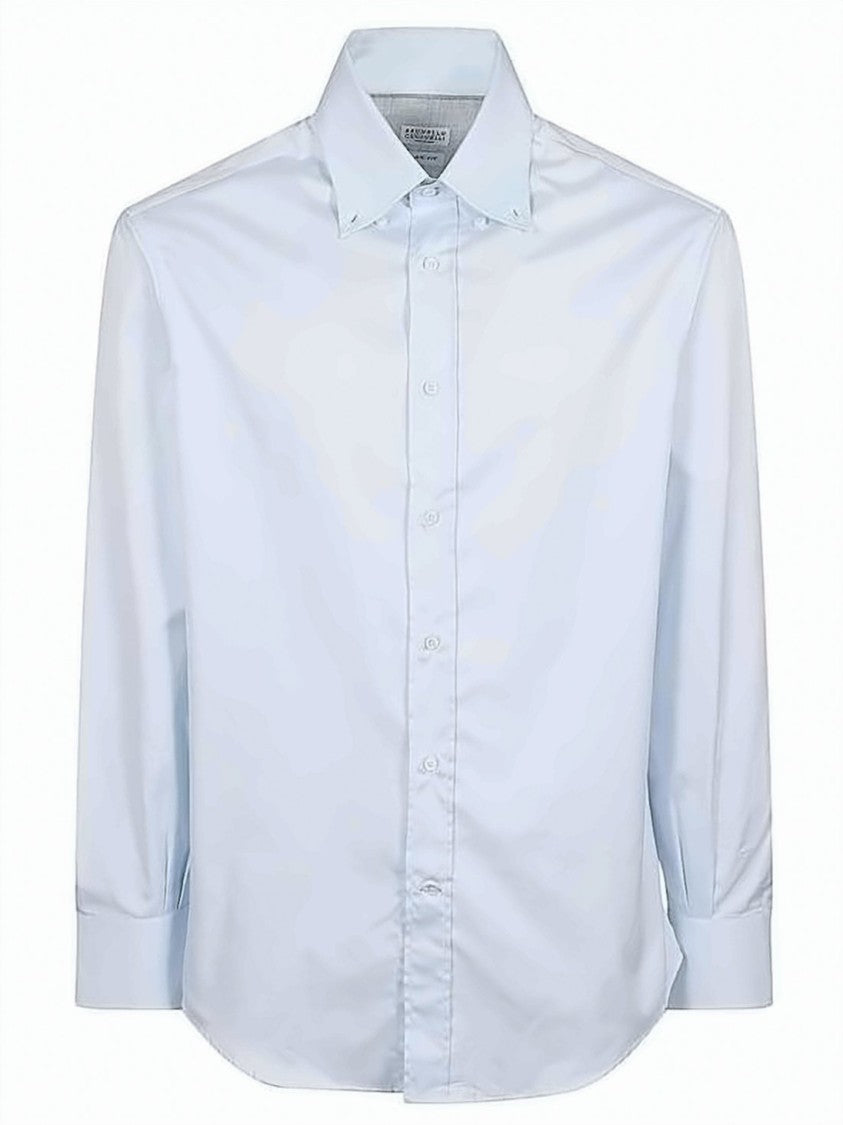 Brunello Cucinelli Blue Italian Cotton Button-Down Relaxed Shirt
