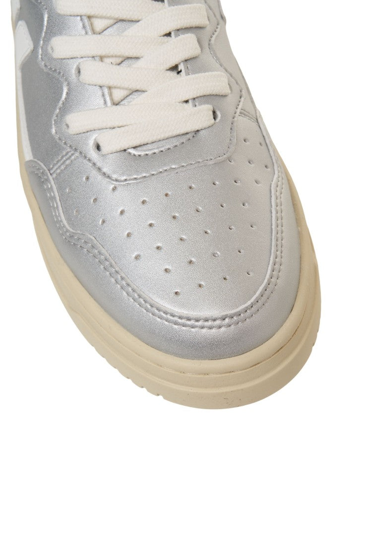 Zeta Metallic Silver Sneakers With Perforated Detailing