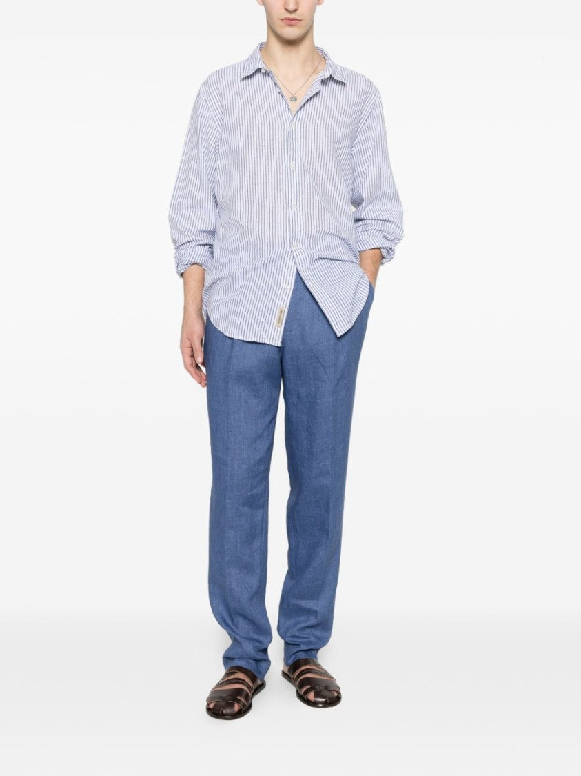 Woolrich Vertical Striped Long-Sleeved Shirt With Classic Collar And Buttoned Cuffs