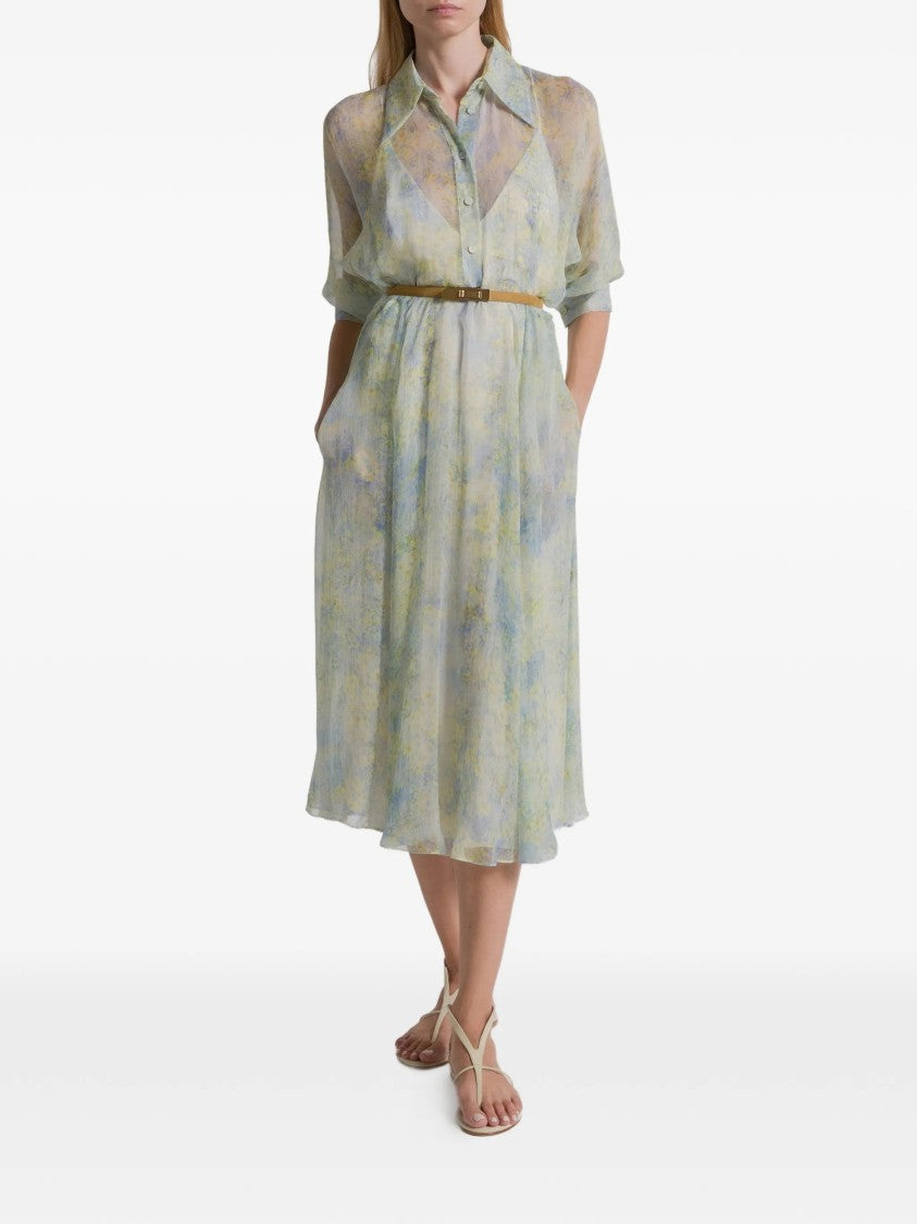 Alberta Ferretti Pastel Abito Print Silk Midi Dress
