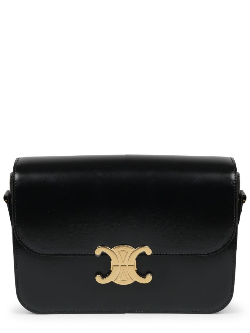 Celine Rectangular Leather Shoulder Bag With Gold-Tone Clasp