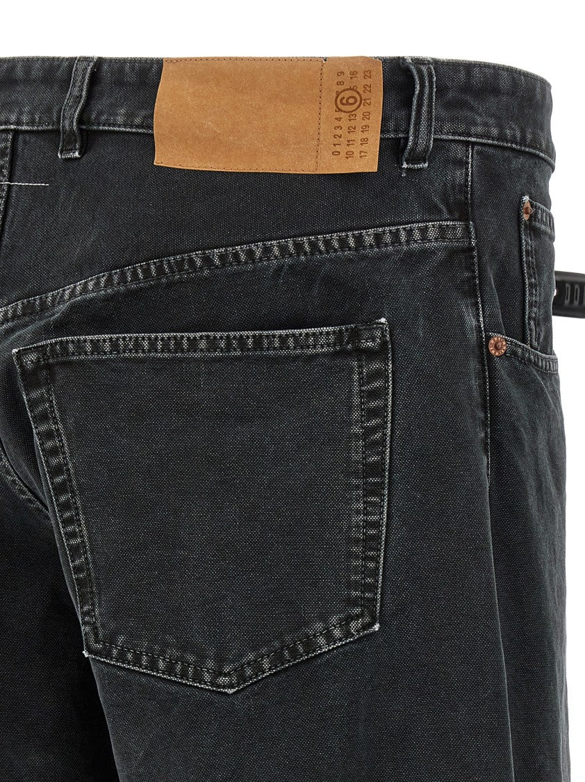 Mm6 By Maison Margiela Black Used-Effect Garment-Dyed Denim Jeans
