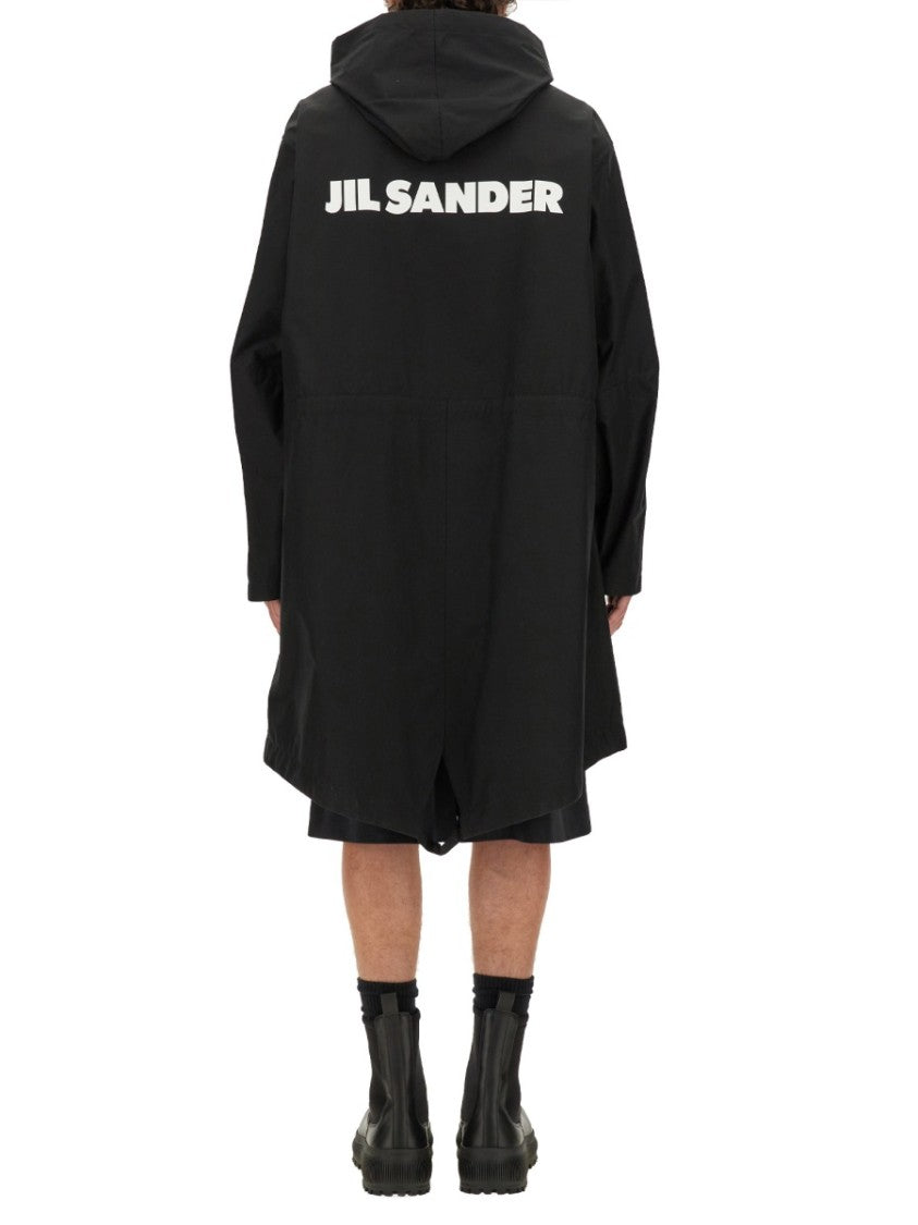 Jil Sander Hooded Black Cotton Parka