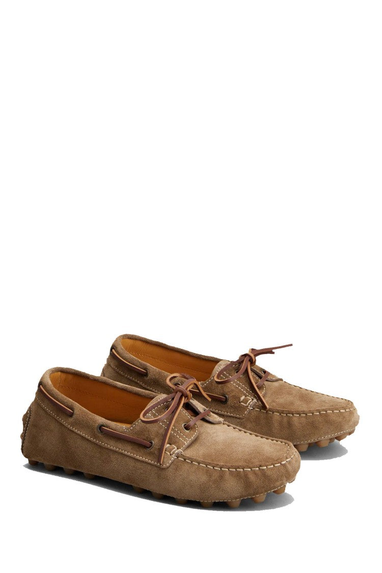Tod's Brown Lace-Tie Pebbled Rubber Sole Leather Driving Moccasins