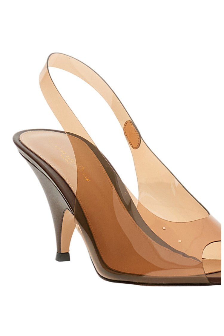 Gianvito Rossi Brown Glass Vitello Leather Open Toe Pumps