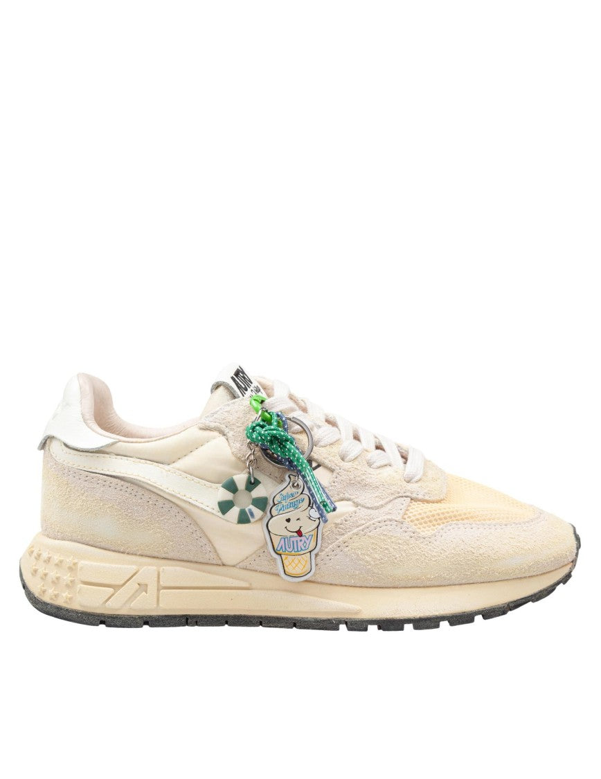 Autry Reelwind Super Vintage Nylon And Suede Sneakers In Ecru And White