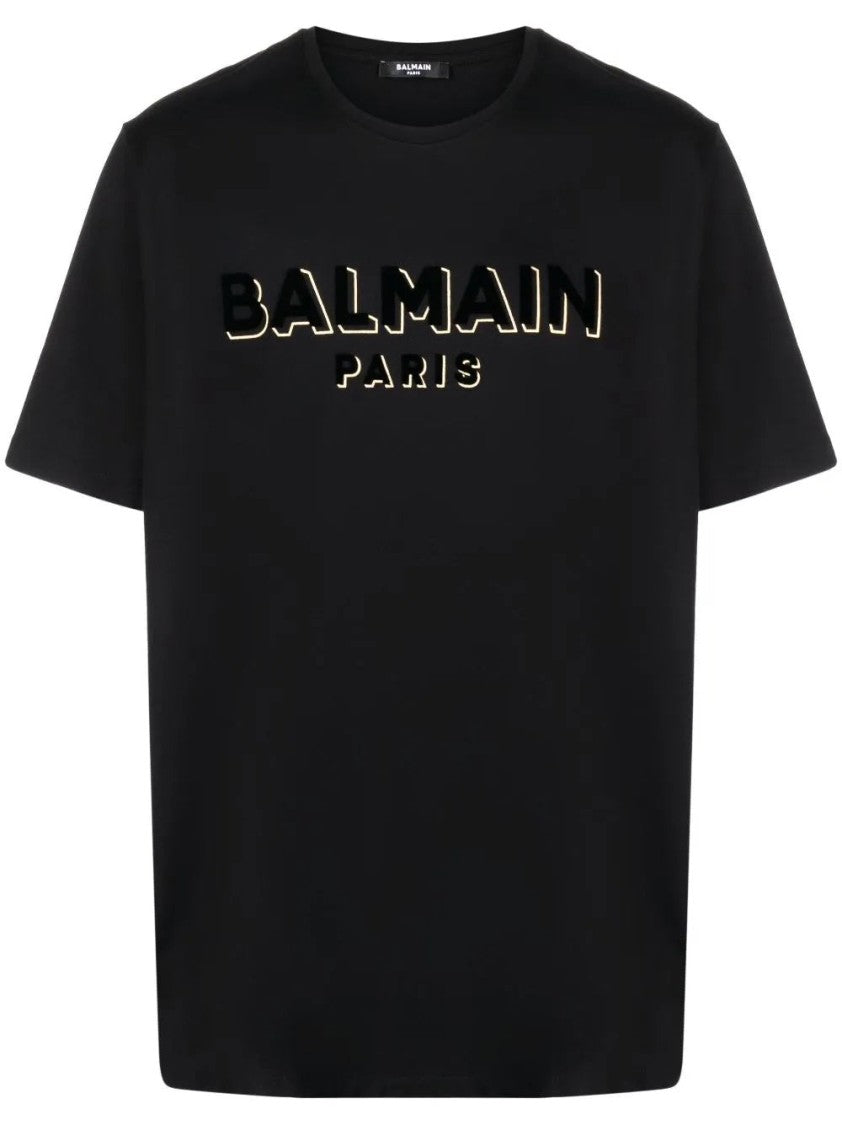 Balmain Black Foil Detail Crew Neck Cotton T-Shirt