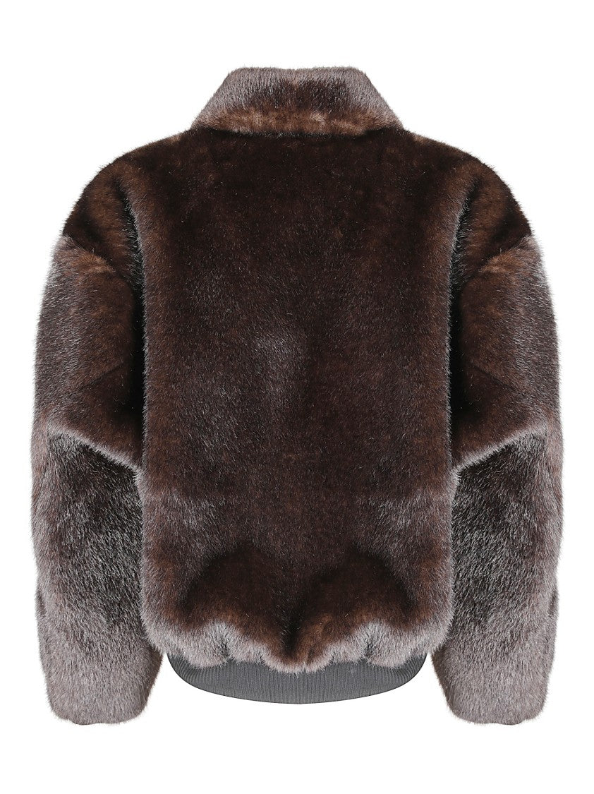 Coperni High-Collar Brown Synthetic Fur Bomber Jacket