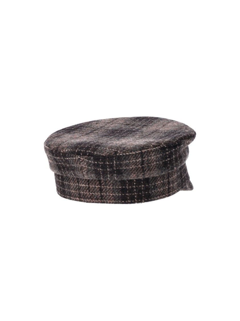 Ruslan Baginskiy Brown Wool Check Baker Boy Hat
