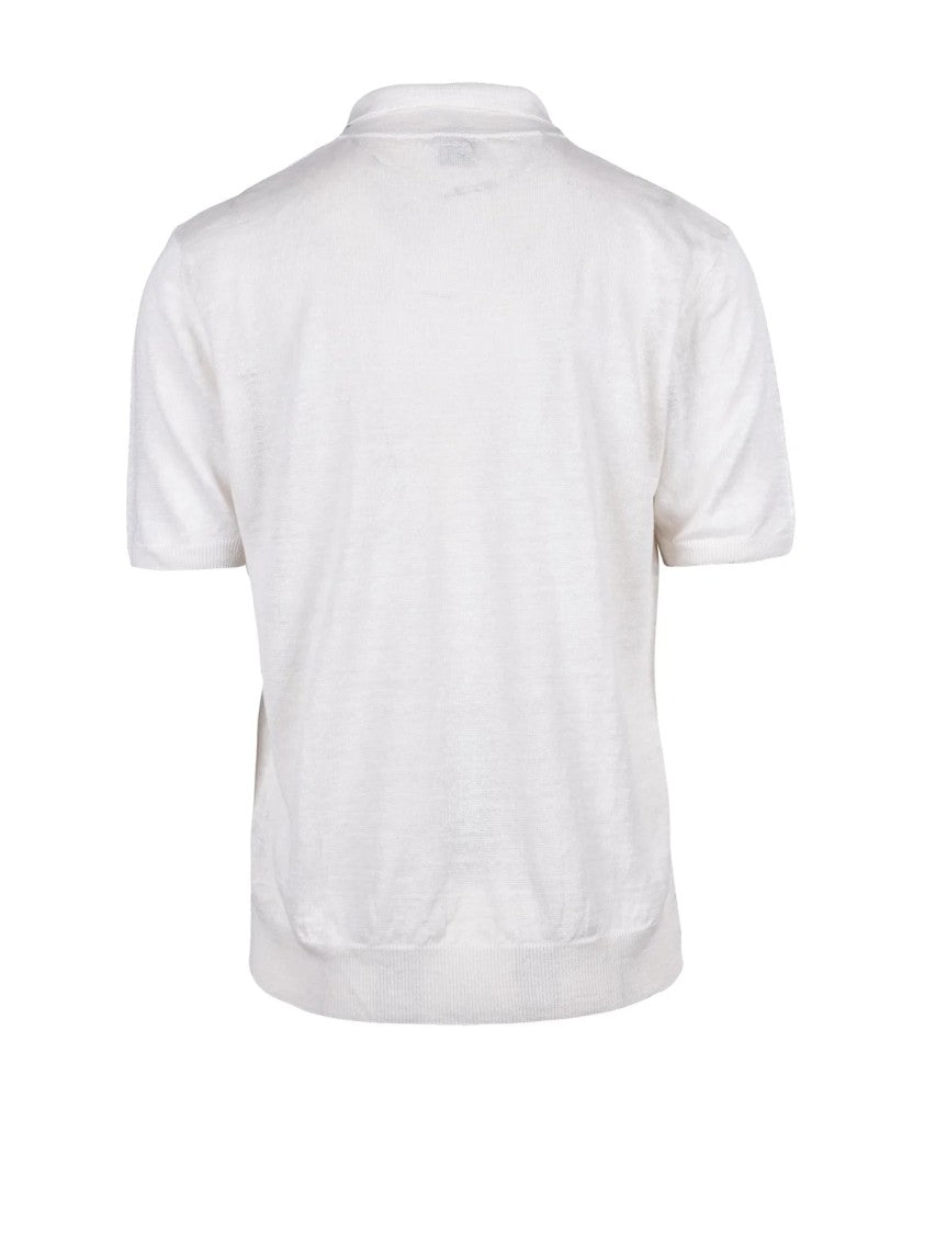 Eleventy White Linen Piqué Polo