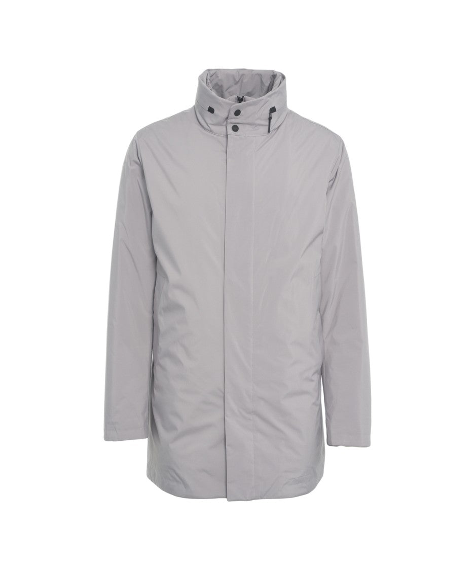 People Of Shibuya Minimalist High Collar Grey Coat With Snap Closure