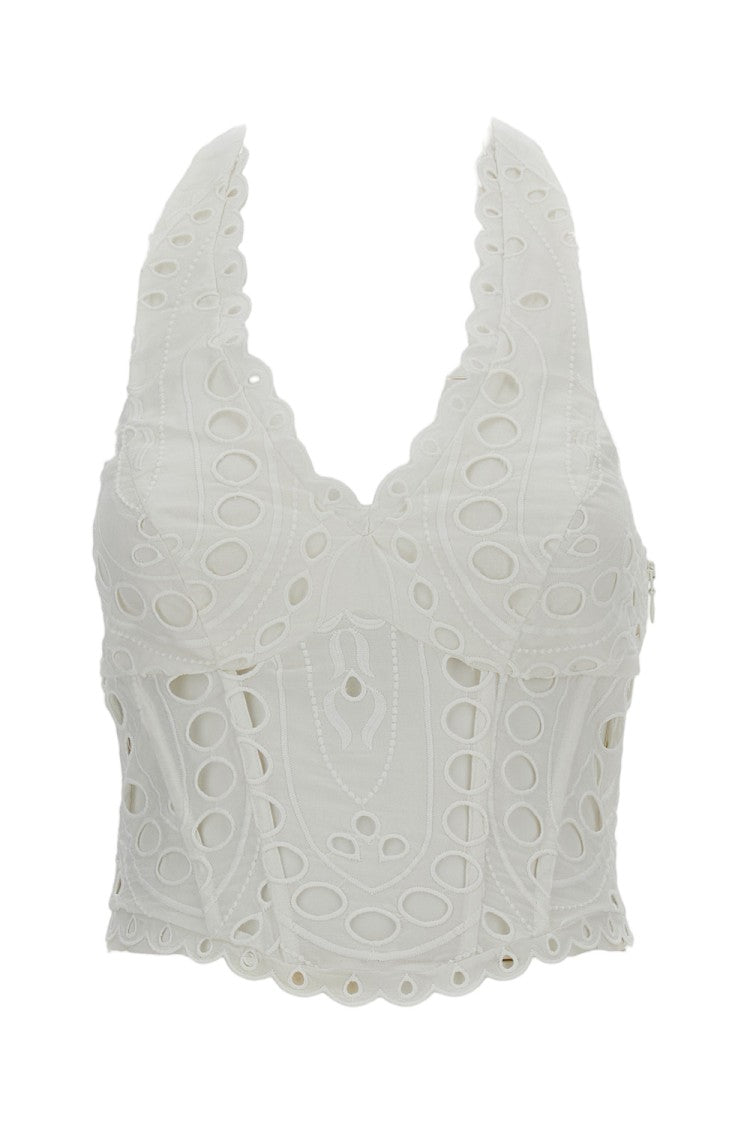 Charo Ruiz Ibiza White Halter Eyelet Top With Smocked Back
