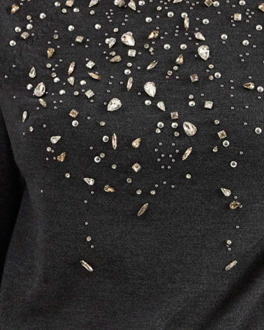 Alpha Studio Long-Sleeved Crewneck Sweater With Stud And Rhinestone Embellishments