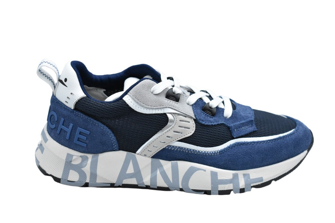 Voile Blanche Blue Indico Textile Suede Laced Sneakers