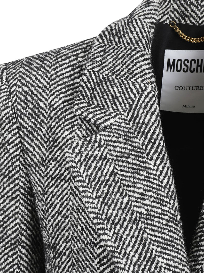 Moschino Herringbone Pattern Tailored Coat