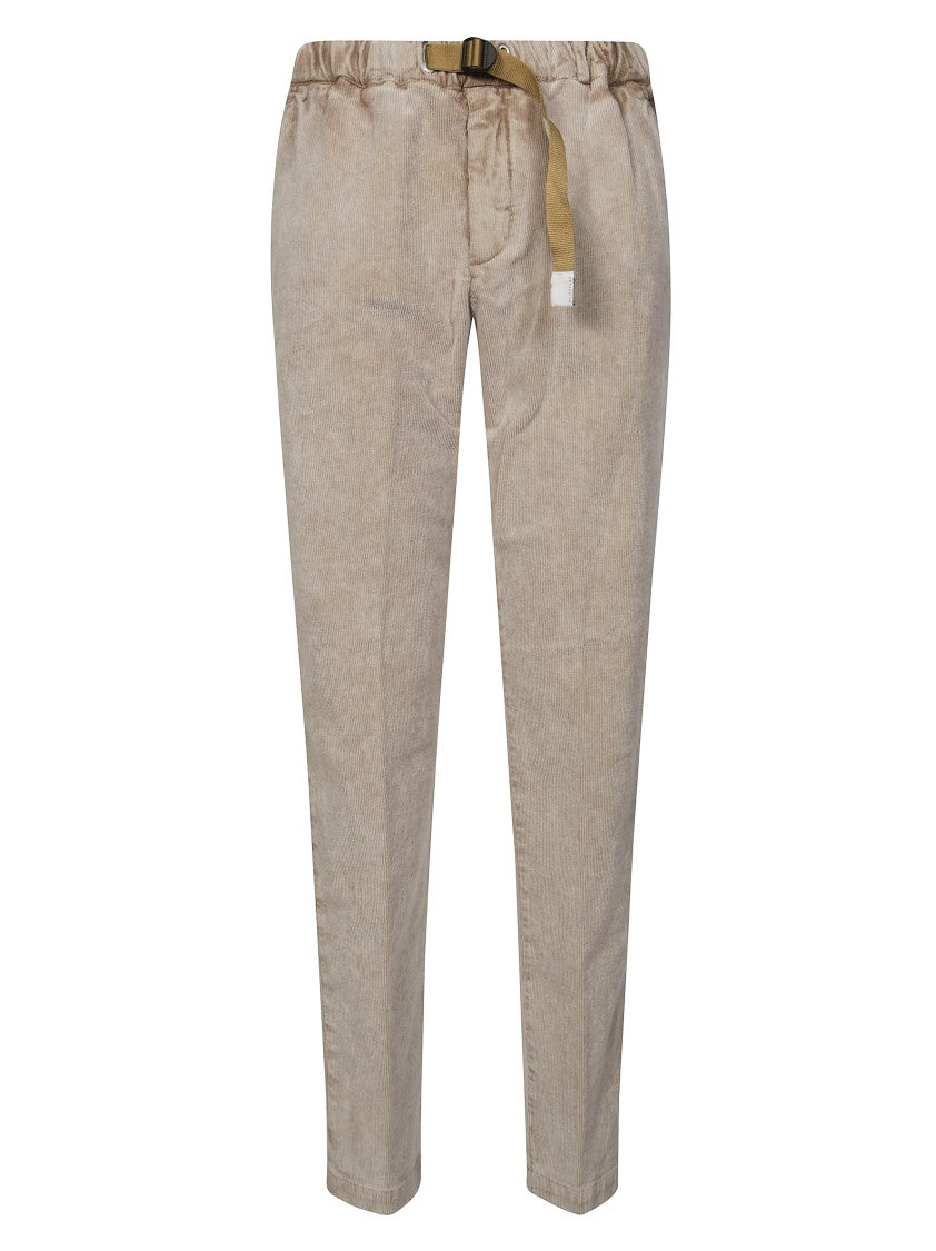 White Sand Washed Velvet Tailored Pants With Classic Fit