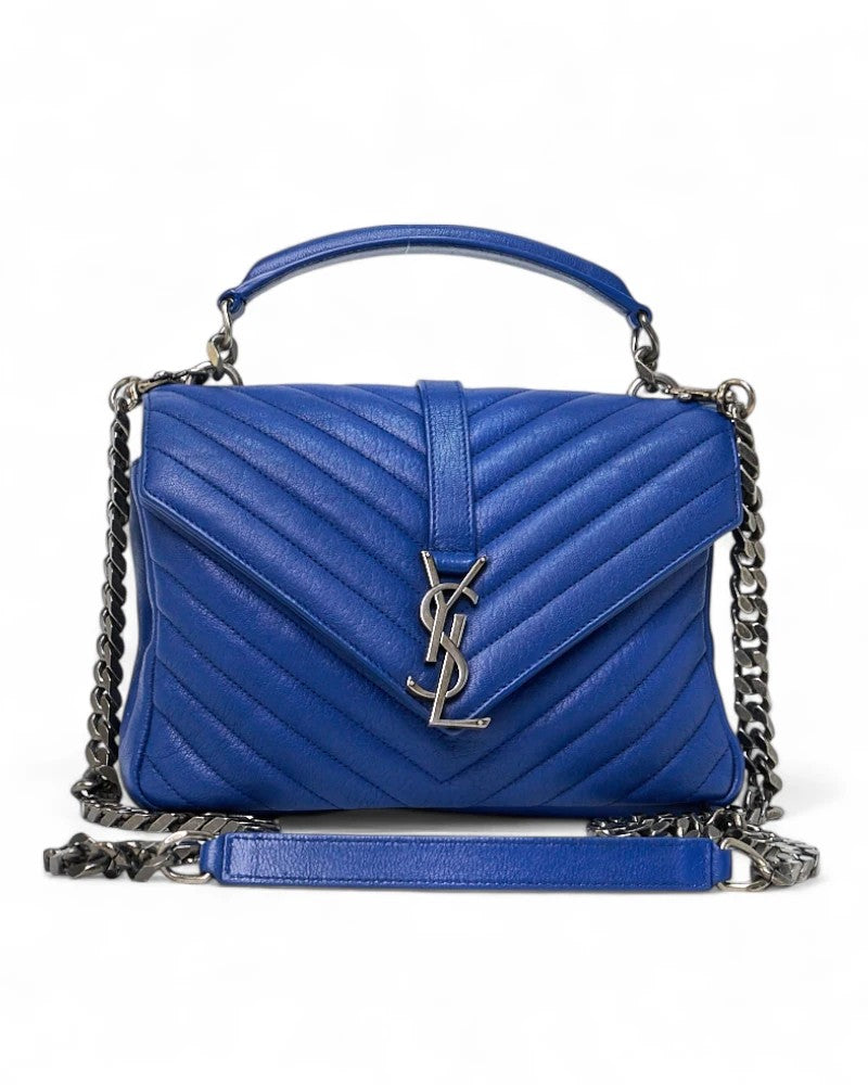 Saint Laurent College Medium Quilted Electric Blue
