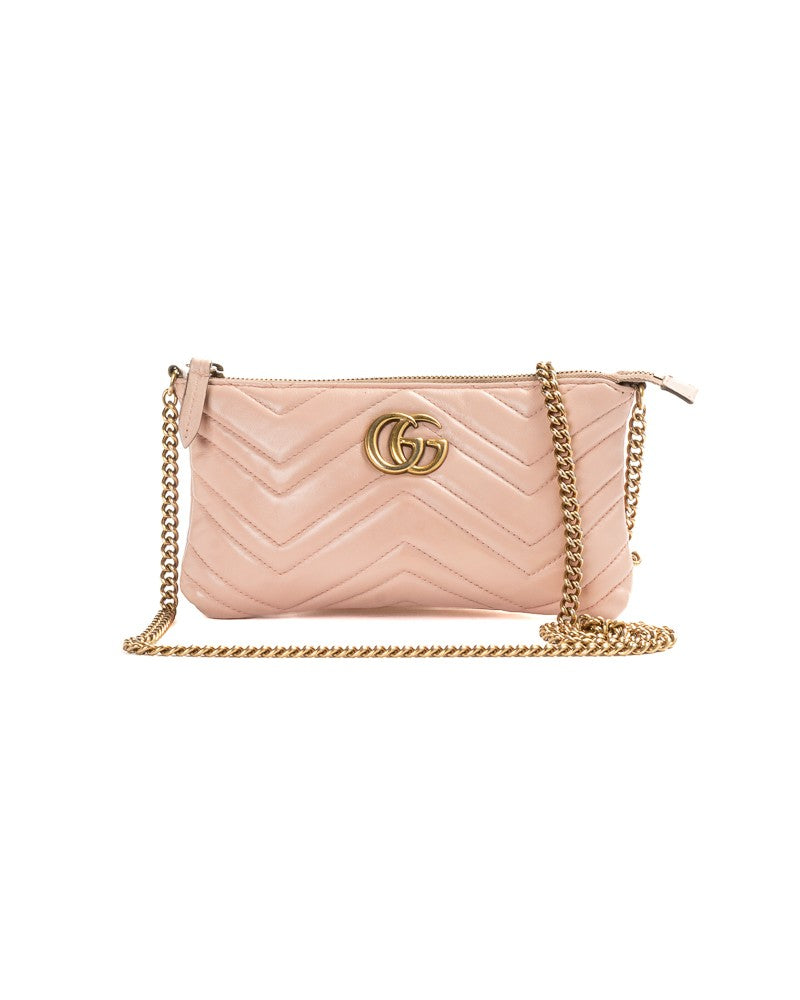 Gucci Pink Small Gg Marmont Quilted Leather Clutch