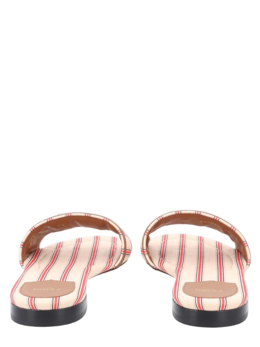 Fendi Ff Canvas Striped Slide Sandals