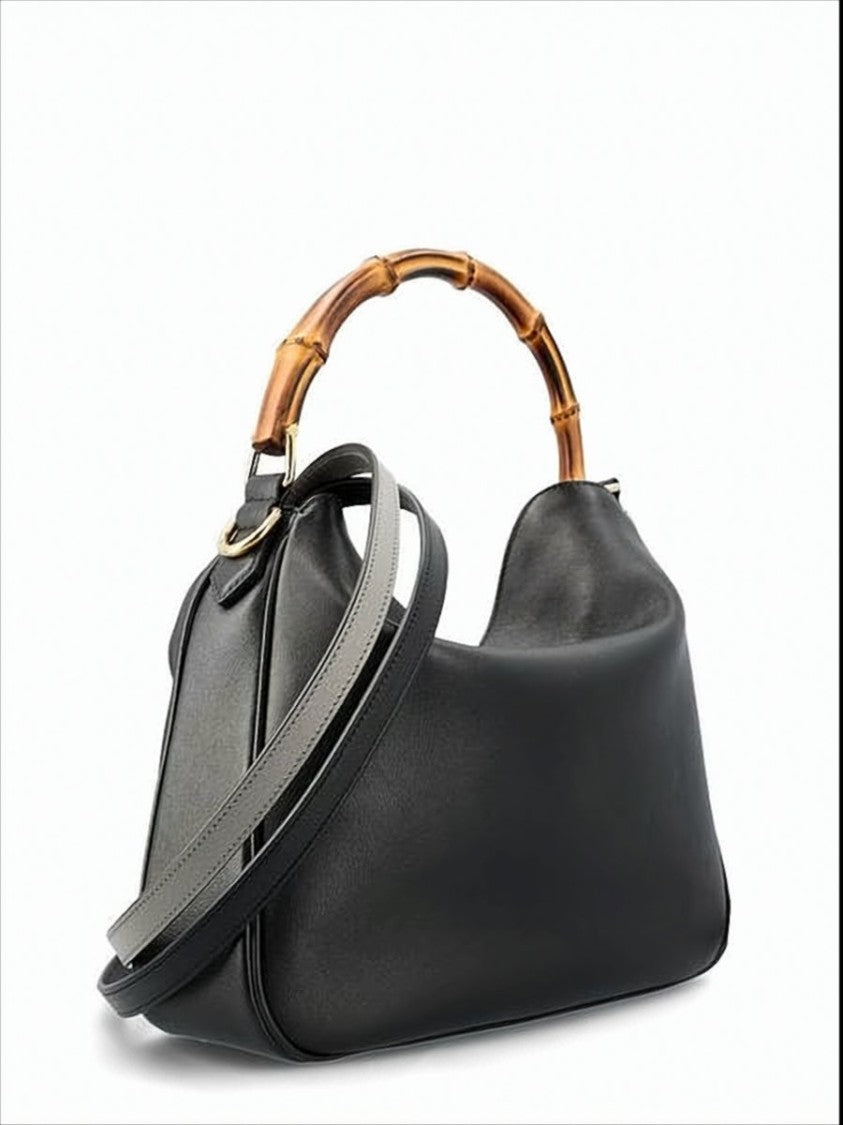Gucci Leather Shoulder Bag With Bamboo Handle