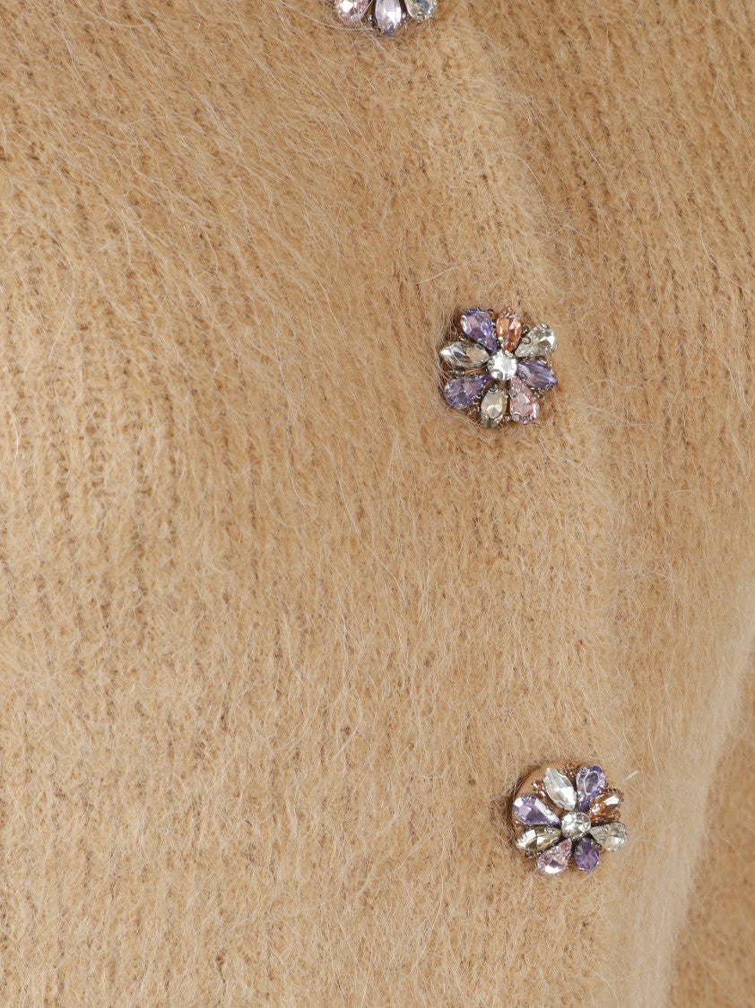 Self-Portrait Cropped Ribbed Sweater With Decorative Buttons