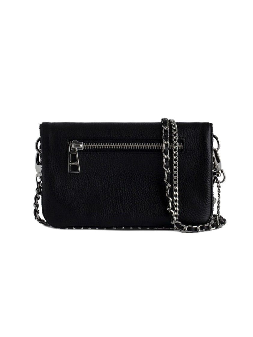 Zadig & Voltaire Black Rock Nano Grained Studded Leather Shoulder Bag