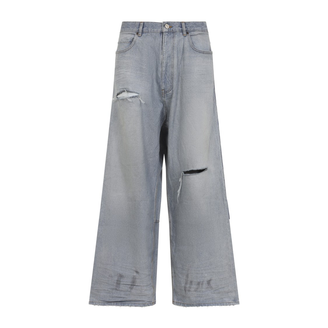 Balenciaga Distressed Wide-Leg Denim Jeans With Raw Hem Finish