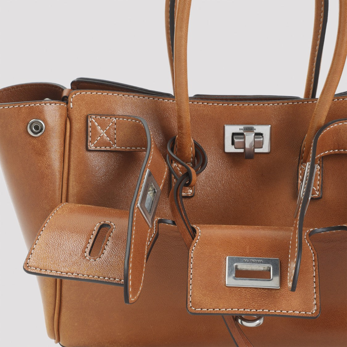 Balenciaga Tan Cowboy Brown Leather Bel Air Carry Handbag