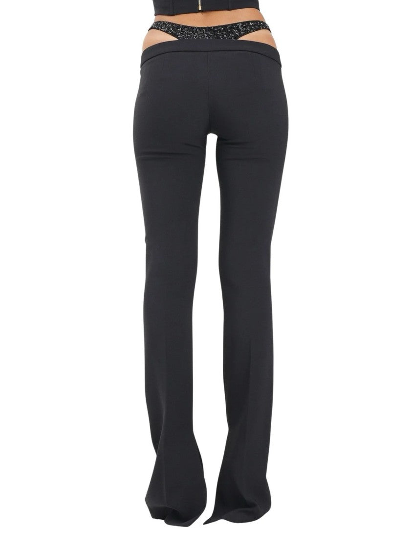 Elisabetta Franchi Fitted Black Trousers With Flared Hem And Front Slit Detail