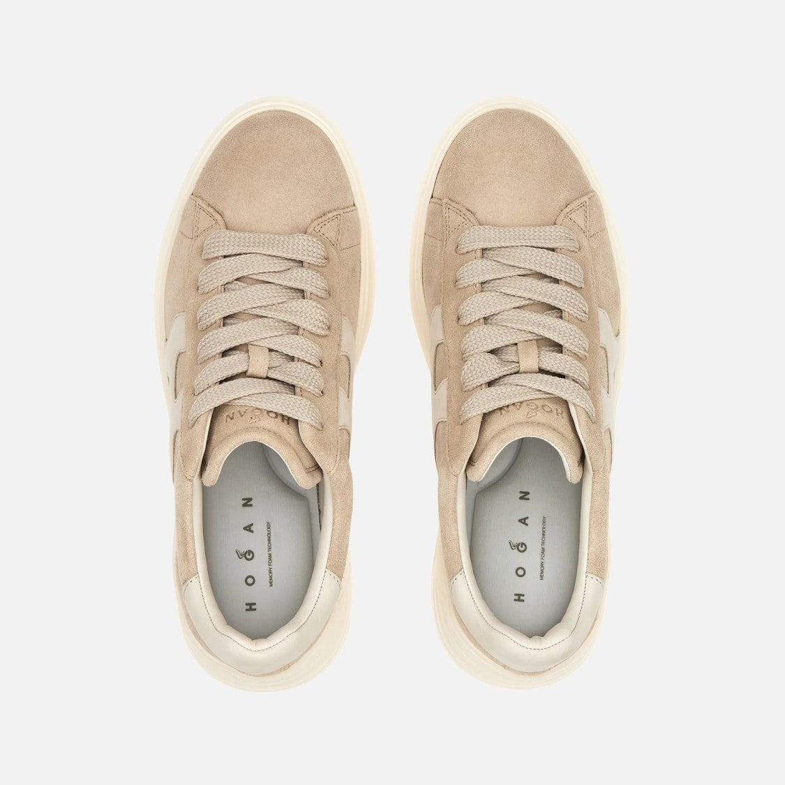 Hogan Beige Cream Rebel H562 Lace-Up Sneakers