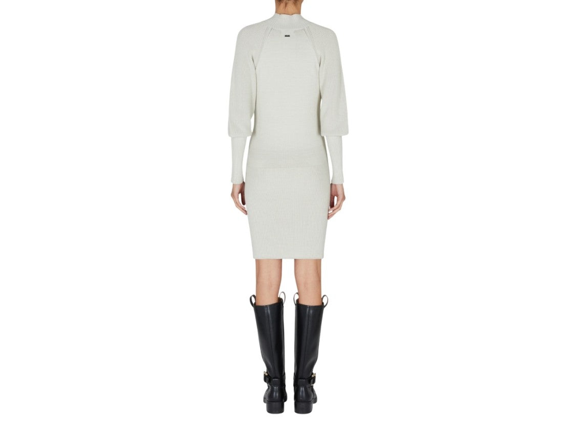 Armani Exchange Beige Fitted Midi High Neckline Dress