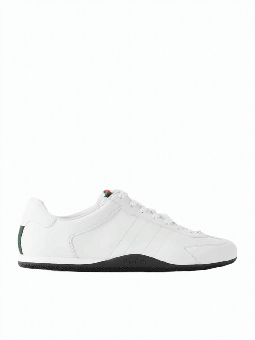 Gucci Smooth Leather Sneakers With Red